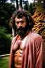 Placeholder: 1970's massive male muscular strong man , Turkish, hairy chest, age 36, muscle daddy, beard, curly hair, armpits, in a wood, viril chest, opened bathrobe