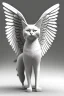 Placeholder: One single mature cat, angel, huge wings,standing, wearing clothes, Vienna, friendly, sunny day, model style, hyper realistic, extremely accurate, delicate, extremely detailed, Graphic novel style, wide-angle, open aperture, superfine pencil