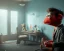 Placeholder: Room scene, muppet head with realistic body detective man, realistic photo, concept art, retro style, smooth, unreal engine 5, god lights, ray tracing, RTX, lumen lighting, ultra detail, volumetric lighting, 3d.