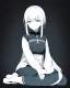 Placeholder: sad, black and white, anime girl sitting with full black background