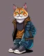 Placeholder: Vector illustration of anthropomorphic cat, with jacket, jeans and tennis shoes. Ultra quality, hyper detailed, work of art