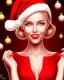 Placeholder: girl in red dress, portrait, Christmas, smiling, red lipstick, blonde hair