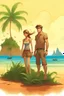 Placeholder: Shipwrecked young man and woman on a deserted island. Book cover.