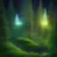 Placeholder: a dense florest at night, green, raining, high detailed