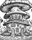 Placeholder: Mushroom houses Coloring Book for Adults and Kids, Instant Download, Grayscale Coloring Book