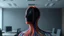 Placeholder: of colorful threads 3d human figure visible only up to the shoulders, the threads forming the head are half-disintegrated from the head, behind the threads you can see the dark universe with a few stars, the background is a gray and blurry office background, surreal image, detailed, sharp contrasts, realistic, cinematic, weird stunning