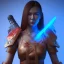 Placeholder: worrior woman with axe, wearing japanese armor, blue lighting sky, glowing red axe, stromy, red armor, realistc mortal kombat style, 3d render --test --creative