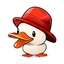 Placeholder: A duck with a red hat, cartoon, simple, cute, cute, white background, no color background, semi-realistic