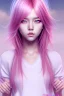 Placeholder: k-pop girl, photorealistic, pink hair, white clothes, hd