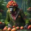 Placeholder: An amusing parody, an old, decomposing strawberry zombie gorilla witch with pixie-cut hair, wearing rotting clothes, 4k, 8k, 32k UHD, Hyper realistic, extremely colorful, vibrant, photorealistic, realistic, sharp, highly detailed, professional quality,