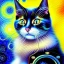 Placeholder: Dibujo al oleo de un gato con nubes de colores estilo Vincent van Gogh