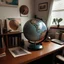 Placeholder: A sophisticated graphic designer's desk with a globe in the center of the room