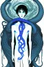 Placeholder: 16 year old boy warlock with milky blue eyes, and lamprey tentacle growing out of his belly. in the style of Harry Clarke
