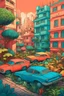 Placeholder: Dream city, color, one cars, plants