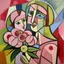 Placeholder: piccasso cubism pink woman and child with flower