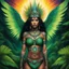 Placeholder: a surreal scene, Feral girls and a reptilian god upon a Mayan pyramid, so serene. Tattoos came to life, uniforms transformed with tribal patterns aglow, Colors pulsed, jewelry sparkled, and the aura halo cast a radiant show. The god's scales shimmered, wings unfurled in a mesmerizing display, Lush green rainforest mountains undulated in a cosmic ballet. A kaleidoscope of hues danced before the writer's eyes, so bright, Boundaries blurred, reality melted in the psychedelic light. The scene was no