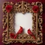 Placeholder: An ornate vintage picture frame crafted from antique gold with intricate baroque scrollwork and delicate filigree details. Vibrant red cardinals with black-masked faces perch gracefully along the ornamental corners and sides, while ethereal white-winged angels with flowing robes are nestled between the decorative flourishes. The frame's bottom edge features elegant cursive script in deep burgundy that reads "When Cardinals appear, Angels are near" flowing seamlessly along the golden molding. Sof