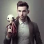 Placeholder: a masculine brunette gay austrian man with octopus plushie on head