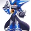 Placeholder: A sleek robotic warrior blending MegaMan Zero. The design features Zero's RED color scheme, with gold accents on shoulders, chest, and gauntlets, plus white highlights on the limbs. The aerodynamic body combines Neo Metal Sonic's sharp, angular edges with Zero's humanoid proportions. A glowing green plasma saber is held in one hand, while an energy cannon adorns the other. The helmet merges Zero’s crest and gem centerpiece with Neo Metal Sonic's spiked crown.