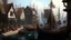 Placeholder: gothic medieval harbour with ships, piers, houses, shops, inns, balconies, plants, people, market