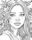 Placeholder: Generate a colouring pages of the face of a cute girl with flowers along with some pencil sketch marks with white bachground