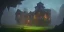 Placeholder: Ruined overgrown small castle in a dense forest, dynamic lighting, night