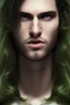 Placeholder: 4K Ultra-HD -- a man, long black hair, extreme slanted eyebrows, green eyes, thick lips, square jaw, dent in chin, goatee, full body image --4k Ultra-HD--Hyper realistic--Cinema lighting