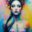 Placeholder: iv_a painting of a young woman, figurative art, an acrylic detailed painting, , brush strokes, paint drips and drabs and splatters by Harumi Hironaka, turquoise pink and yellow, james terrell art, trending on artstation, soft lines,intricate art by bastien lecouffe deharme and greg rutkowski