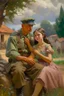 Placeholder: Oil painting of a soldier who fell in love with a very beautiful village girl