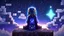 Placeholder: Minecraft Character, minecraft theme, purple starry sky, meditating, aesthetic, facing back, wearing gown, chinese theme