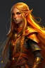 Placeholder: Female paladin Druid. Made from fire. Golden long hair, half braids half down