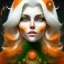 Placeholder: fantasy setting, woman, orange and white hair, wavy hair, freckles, ranger, more orange hair, more white hair, green eyes, more white hair, more white hair