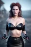 Placeholder: Kate Winslet as evil queen in black leather gown, cleavage, angry, dominaneering, stern look unreal 5, octane render,cinema4d, dynamic lighting, dramatic lighting, 4k, redshift render, highly detailed, hyper realistic