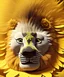 Placeholder: wide angle shot of the sunflower lion king, yellow armor with emissive energy flowing in the chest, mystical geometric patterned textures, intricate, highly detailed