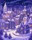 Placeholder: A violet Christmas themed town with falling snowflakes in Baroque art style
