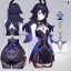 Placeholder: Clear focus,High resolution, Black long fluffy hair, and purple eyes, wearing a Genshin Impact Inspired Outfit,Detailed Clothes,A little bit revealing, must wear a short skirt, concept art