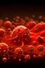 Placeholder: group of T cells in red color and group of cancer cells in brown color