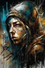 Placeholder: A ultra realistic poster having word sign as “street art ”, by Daniel Castan Carne Griffiths Andreas Lie Russ Mills Leonid Afremov, black background, fine lines draw