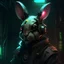 Placeholder: rabbit in the style of cyberpunk that is a necromancer