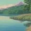 Placeholder: Summer near a lake , mountain in background pink sundown