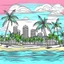 Placeholder: florida city with beach and palms color drawing