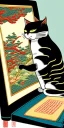 Placeholder: ukiyo-e style painting of a cat typing on a computer