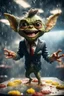 Placeholder: portrait of happy gremlin soaked in cake in suit flying in wind tunnel birthday party in a storm cloud, in the style of a fallout 4,bokeh like f/0.8, tilt-shift lens 8k, high detail, smooth render, down-light, unreal engine, prize winning