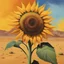 Placeholder: An abstract painting of a sunflower in the middle of a desert with bright color, contrasts and high resolution.