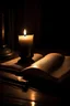 Placeholder: reading a book in the dark candle light