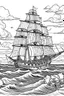 Placeholder: Outline art, no shading, ship full body on the sea, cartoon style, black and white, low detail, --ar 9:11