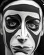 Placeholder: A close-up portrait of a mime artist, with their face painted in an intricate monochromatic design, as they express a wide range of emotions without words, celebrating the power of non-verbal communication.