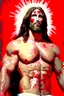 Placeholder: "Beefcake Jesus" depicts a satirical portrait of a sexy muscular Jesus that has had red paint splattered on it by Fundamentalist protestors