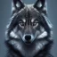 Placeholder: black wolf, black, masterpiece, expert, 8K, hyperrealism, sharp focus, cinematic lighting, blue