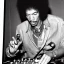 Placeholder: portrait of Jimi Hendrix at a turntable with headphones on being a DJ, cigarette in mouth